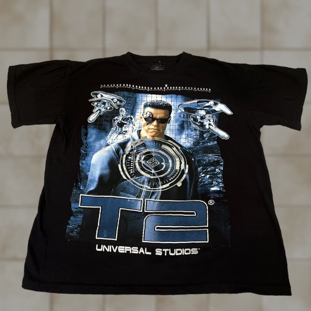 Vintage 90s T2 Terminator 2 Battle Across Time Universal Studios T Shirt Medium Black Graphi