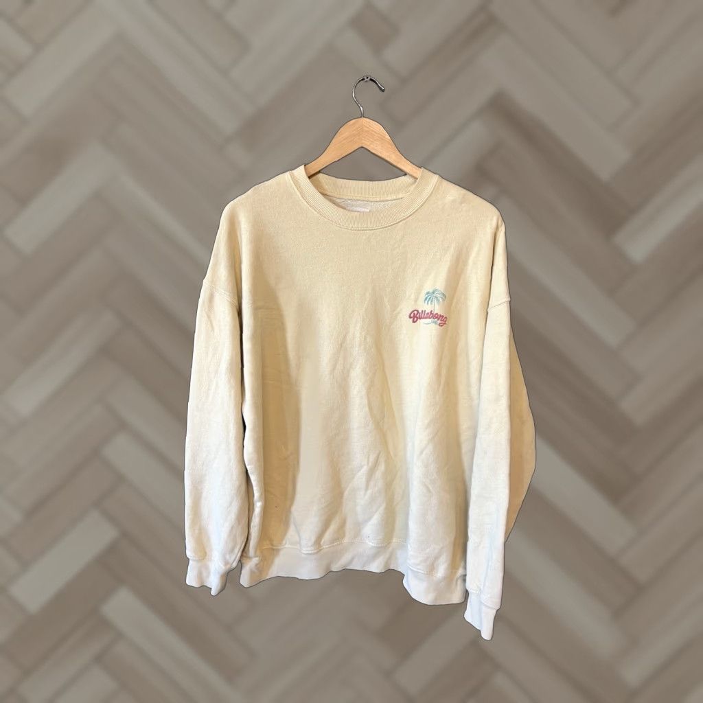 Vintage Billabong Mens Yellow Long Sleeve Pullover Tiger Graphic Sweatshirt Xl
