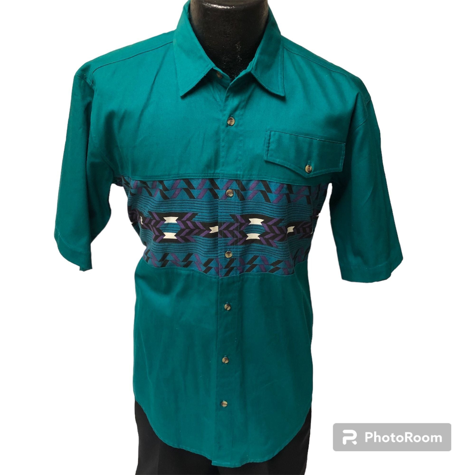 Other Vtg Gordon James Turquoise Cowboy Western Aztec Shirt