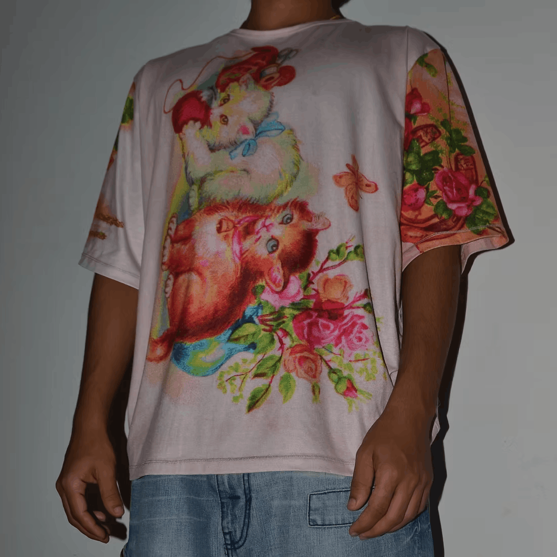 Chopova Lowena Ss2022 Psychedelic Kittens All Over Floral Graphic T Shirt