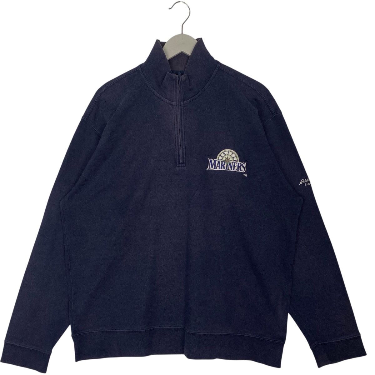 Vintage Eddie Bauer Quater Zip Small Logo Navy Blue Size M