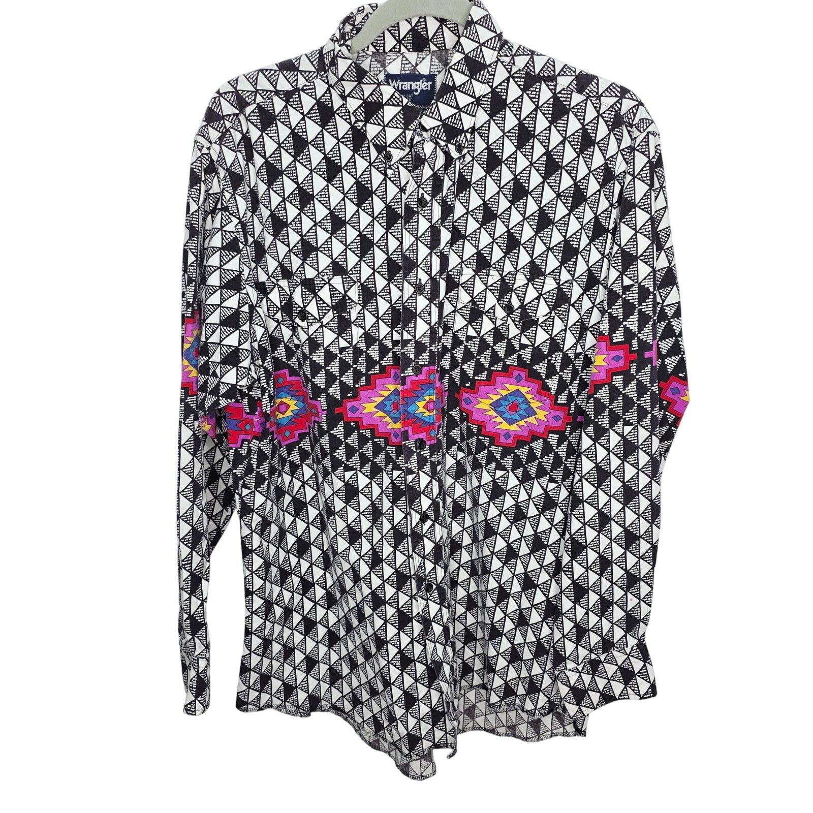 Vintage Wrangler Cowboy Cut Black White Aztec Shirt