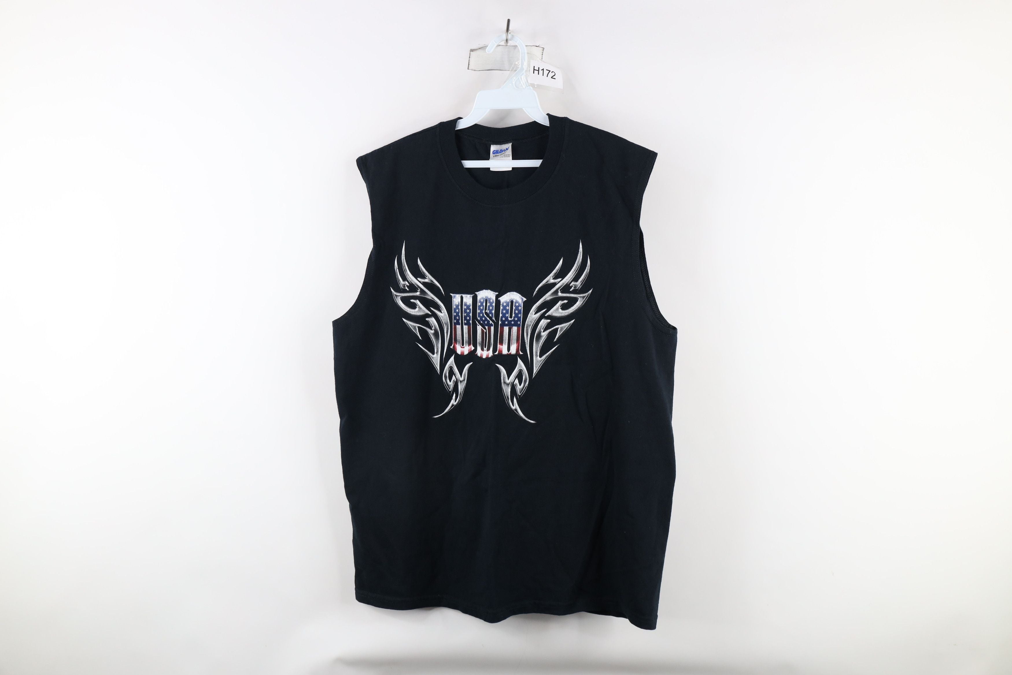 Vintage Y2k Streetwear Spell Out Usa Tribal Muscle T Shirt