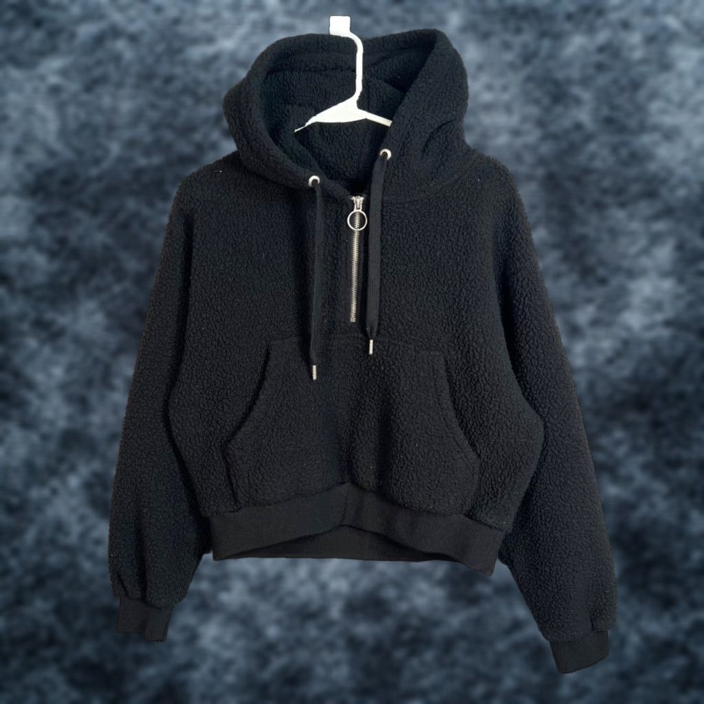 Vintage Blanknyc Black Sherpa Fleece Hoodie Medium Womens Pullover Clothing Sweatshirt 100 Polyester