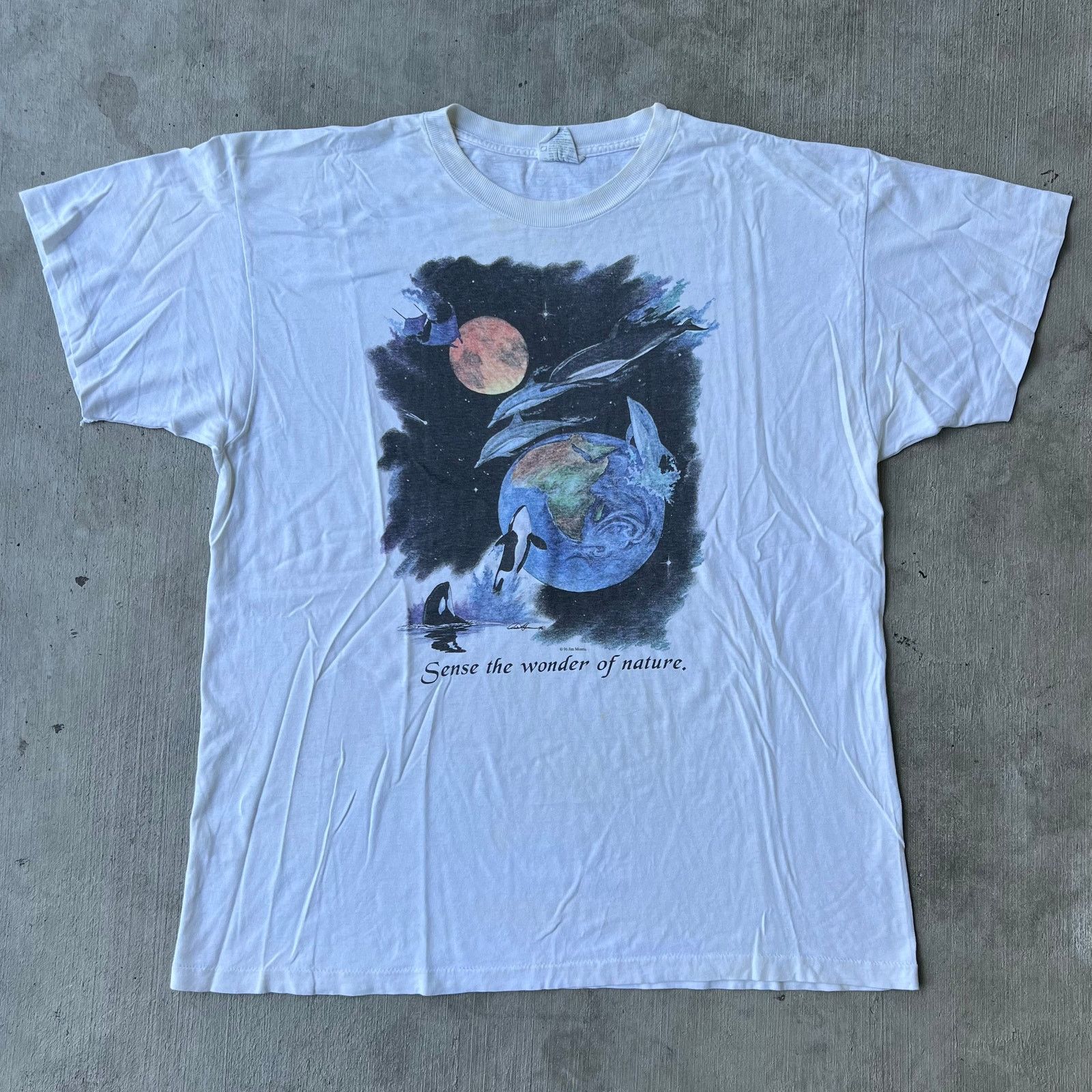 Vintage Y2k Orca Nature Ocean White Graphic T Shirt