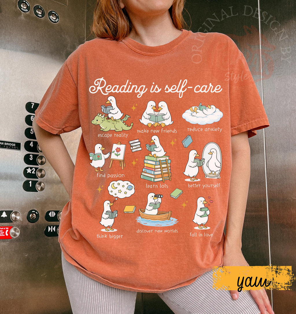 Reading Self Care Teacher Reading Book Lover Goose Literacy Teacher Tee Reader Comfort Colors (4)