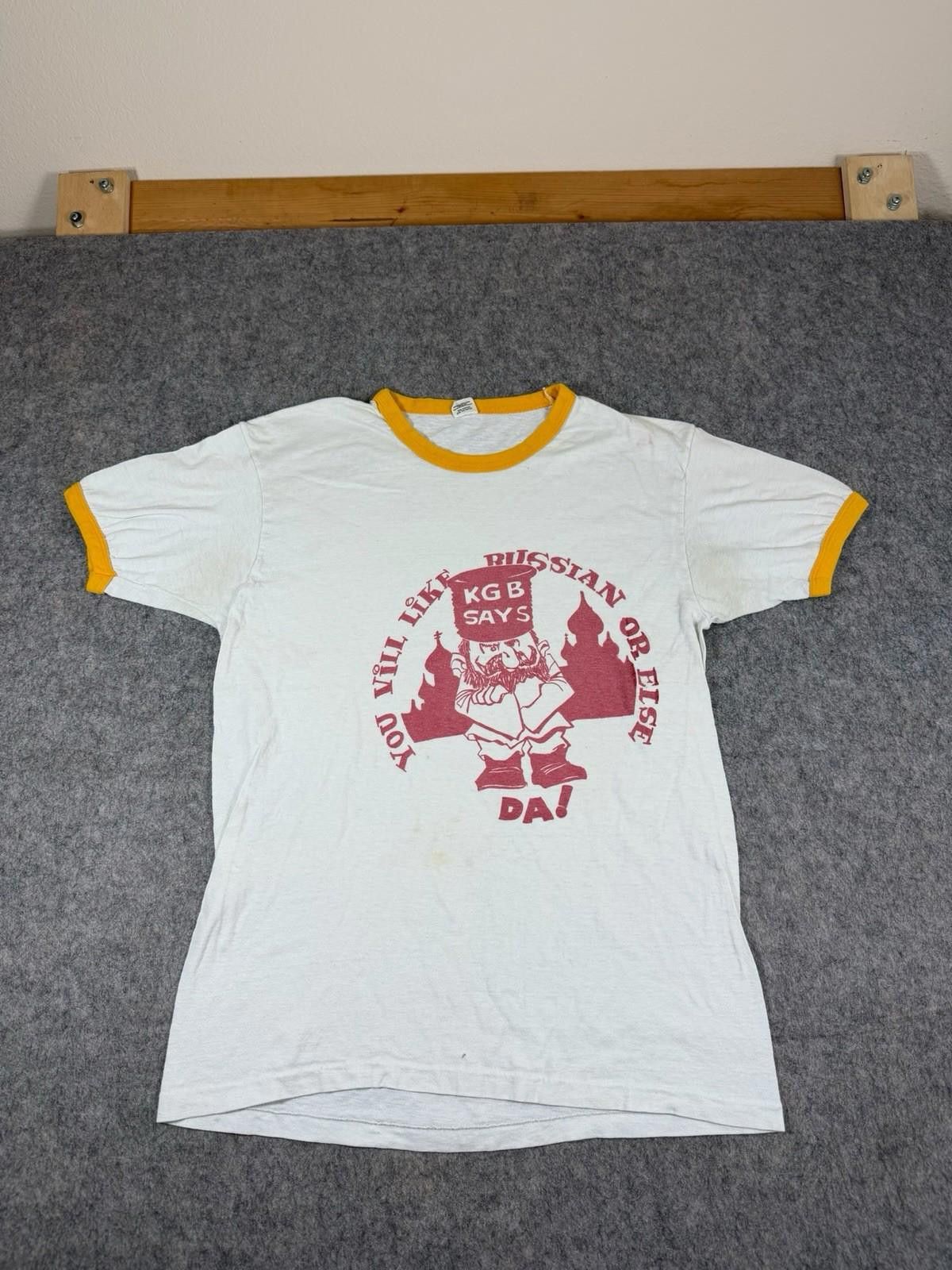 Vintage 60s Hanes Kgb Russian Ringer T Shirt Size Large