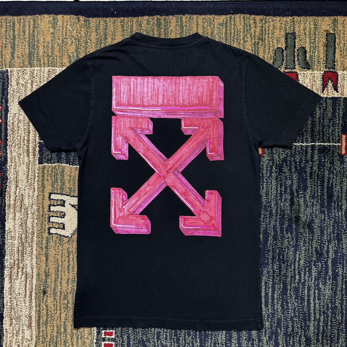 White Off White Fw20 Black T Shirt With Red Marker Arrows On Back Hoodie, Sweatshirt | FlexRushtees.com