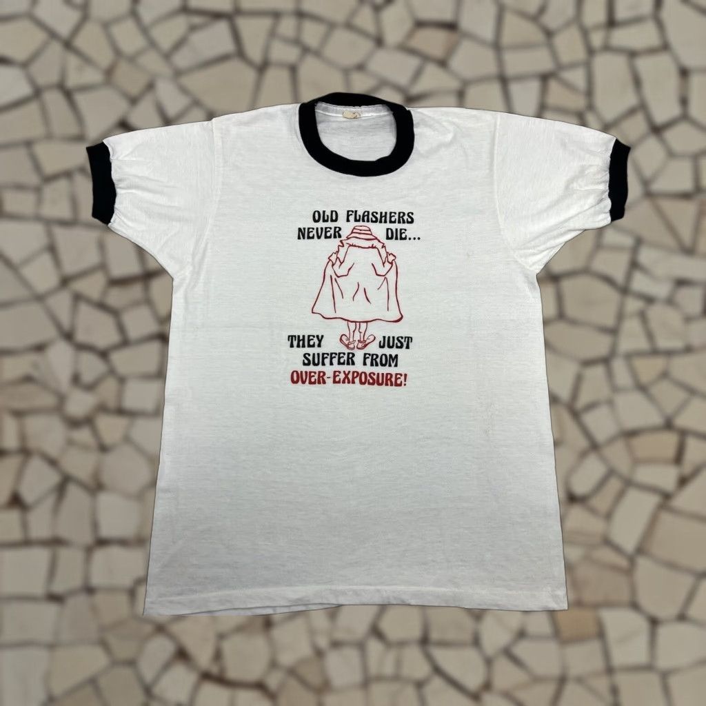 Vintage 1980s Screen Stars Mens Cotton Graphic T Shirt Short Sleeve Large White Over Exposur