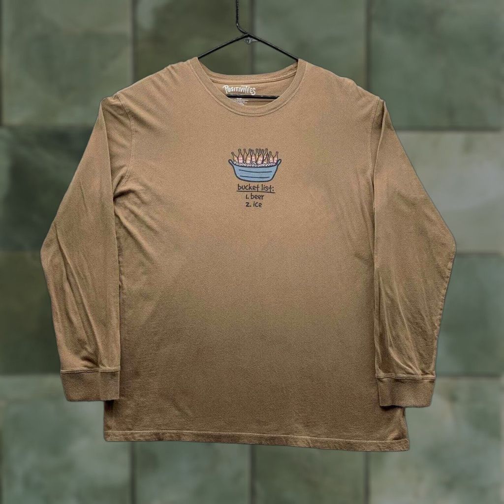 Vintage Positivitees Beer T Shirt Mens Xl T Shirt Crew Neck Long Sleeve Brown Graphic Print Dad Funn