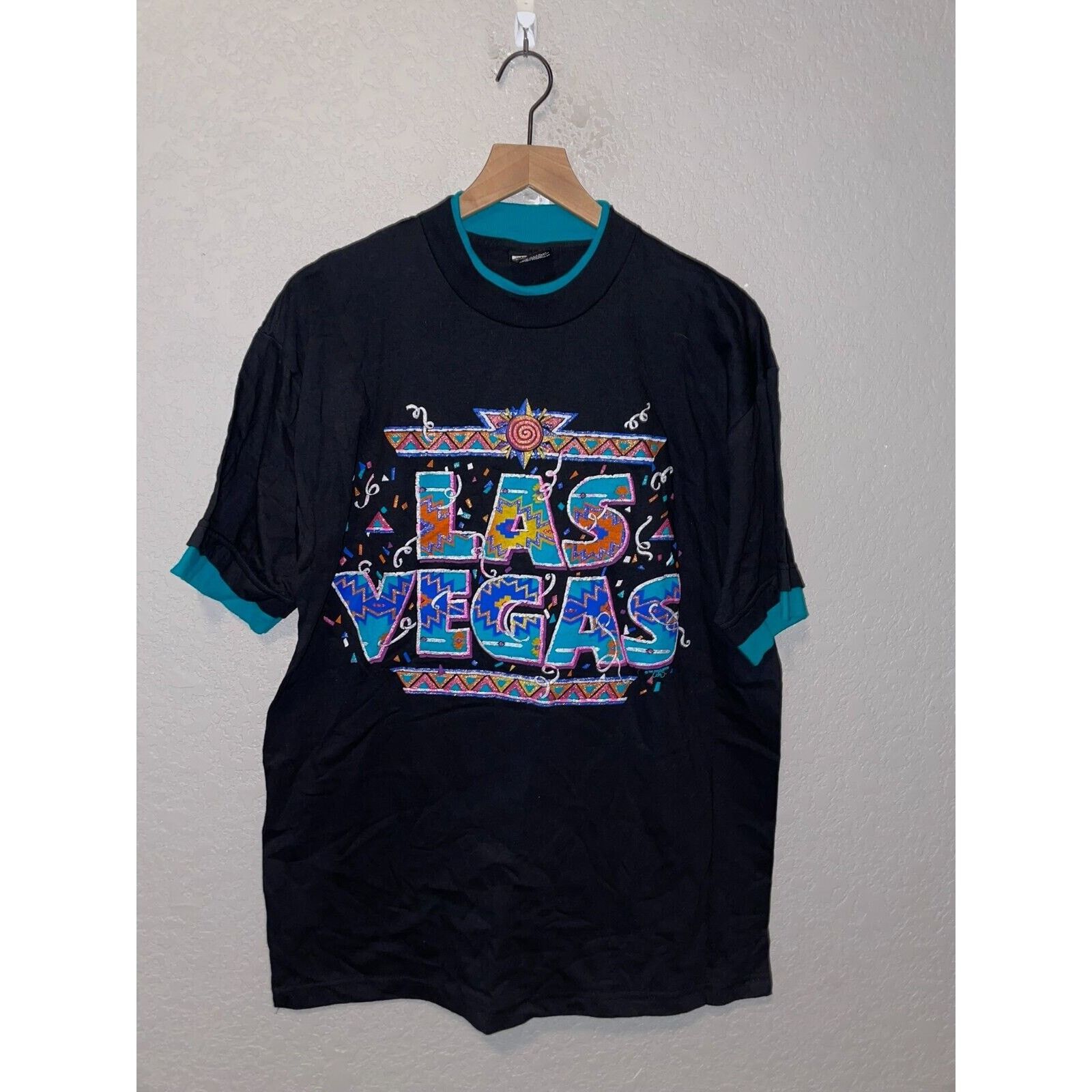 Vintage Las Vegas Shirt Colorful Tribal Geometric Black Tee