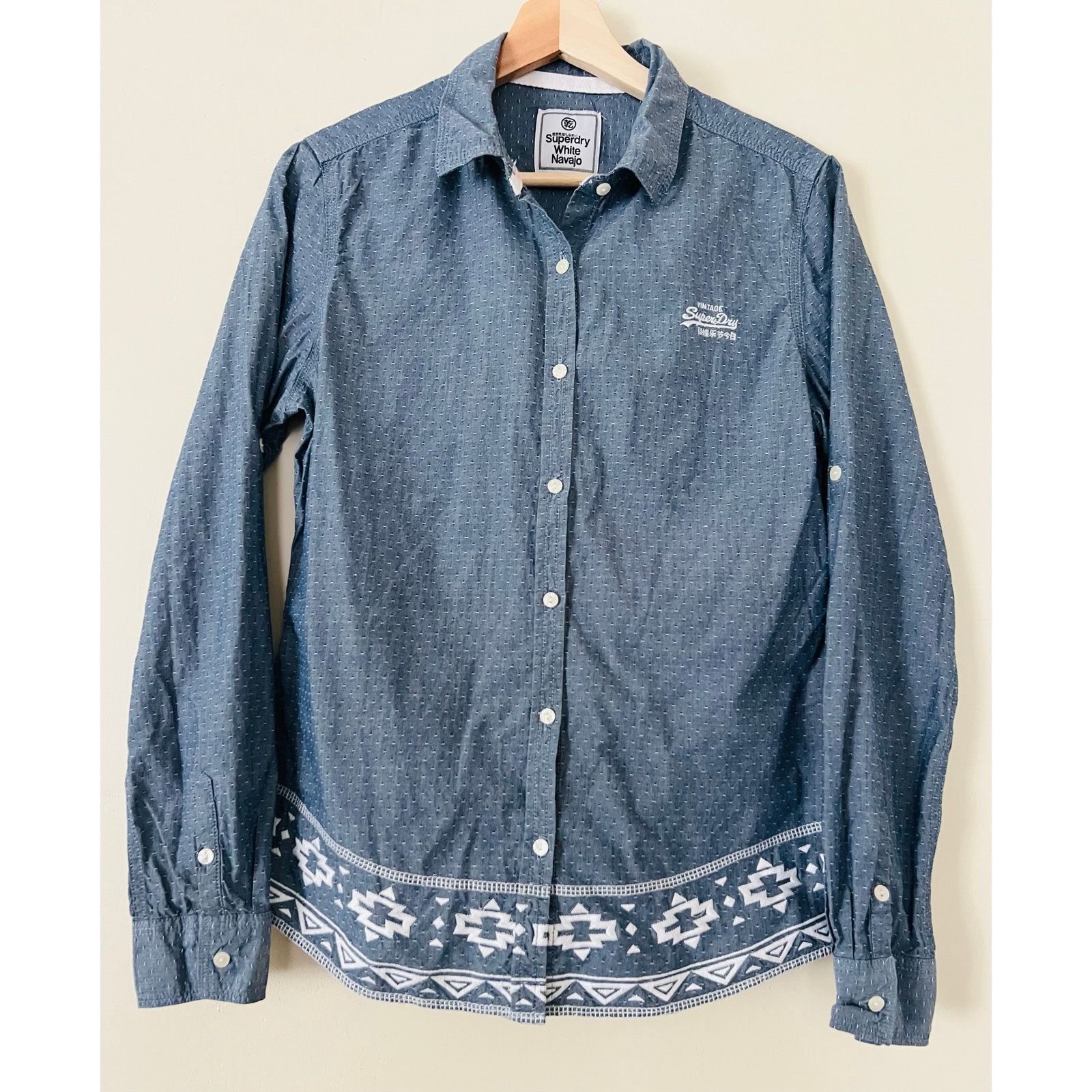 Superdry British Japan White Navajo Embroidered Shirt M