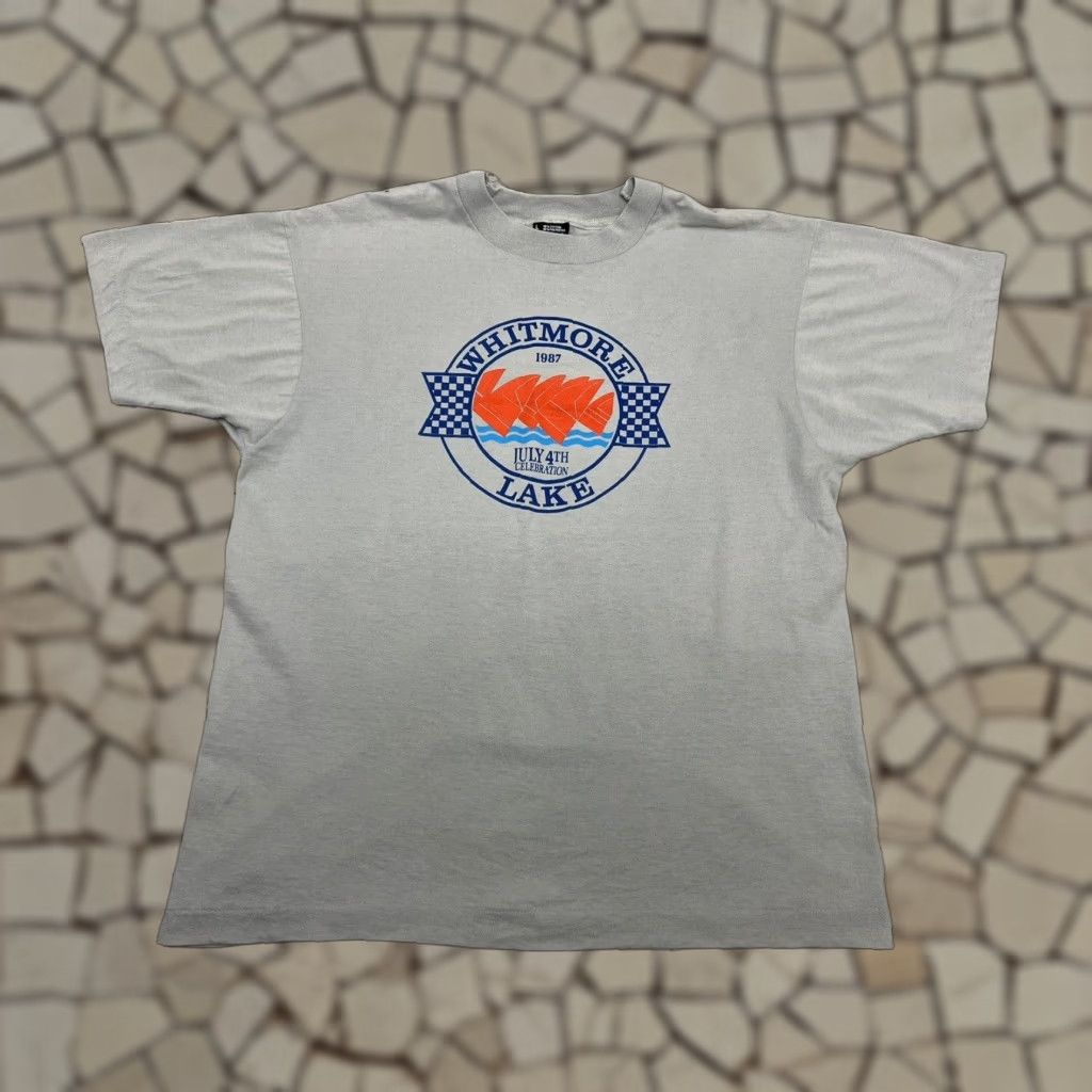 Vintage 1987 Whitmore Lake Michigan 4th Of July Screen Stars Graphic T Shirt Large Gray Men