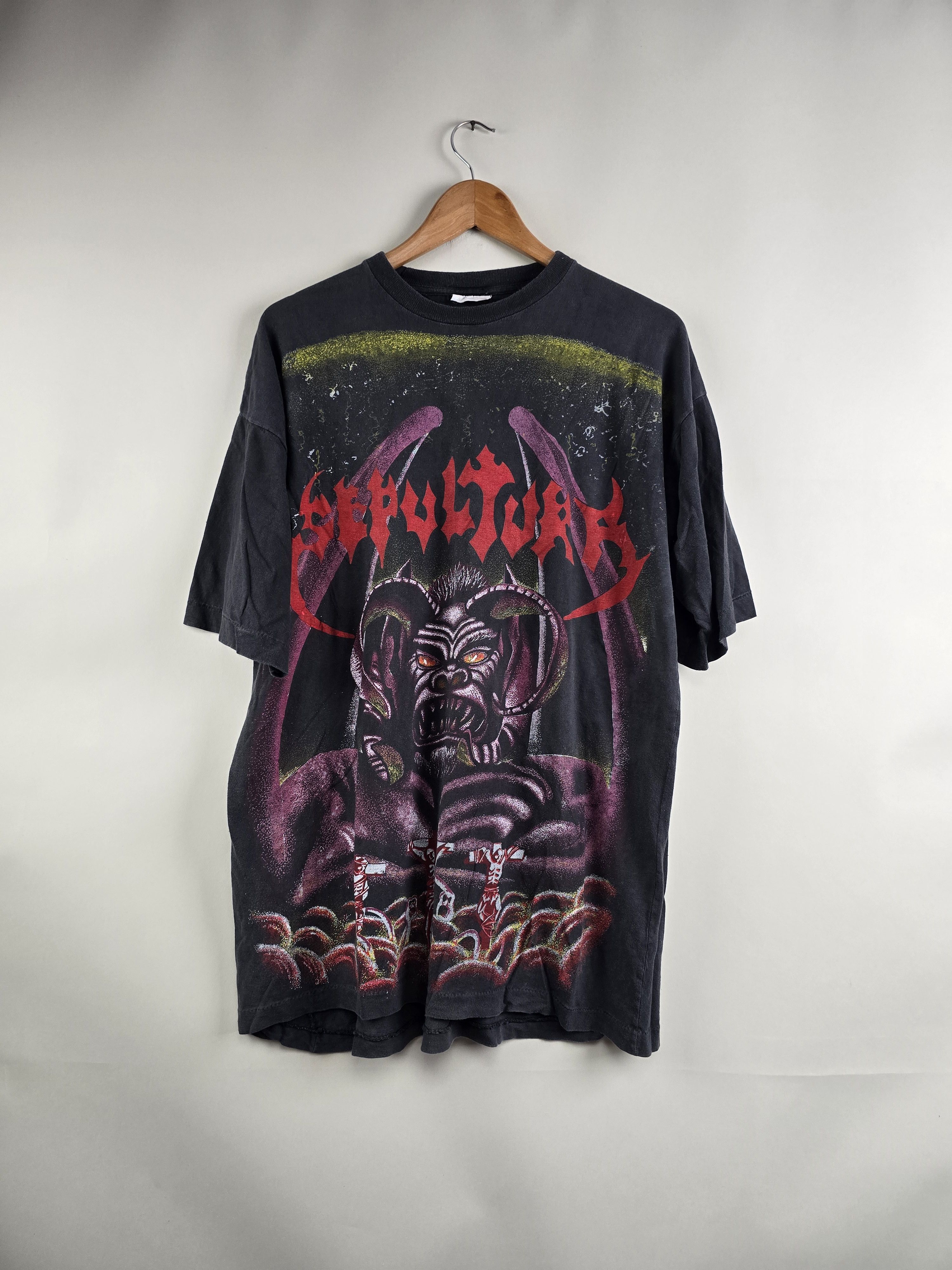 Vintage 90s Sepultura Full Print Xl 23 5 30 5 T-Shirts, Hoodie, Sweatshirt | FlexRushtees.com