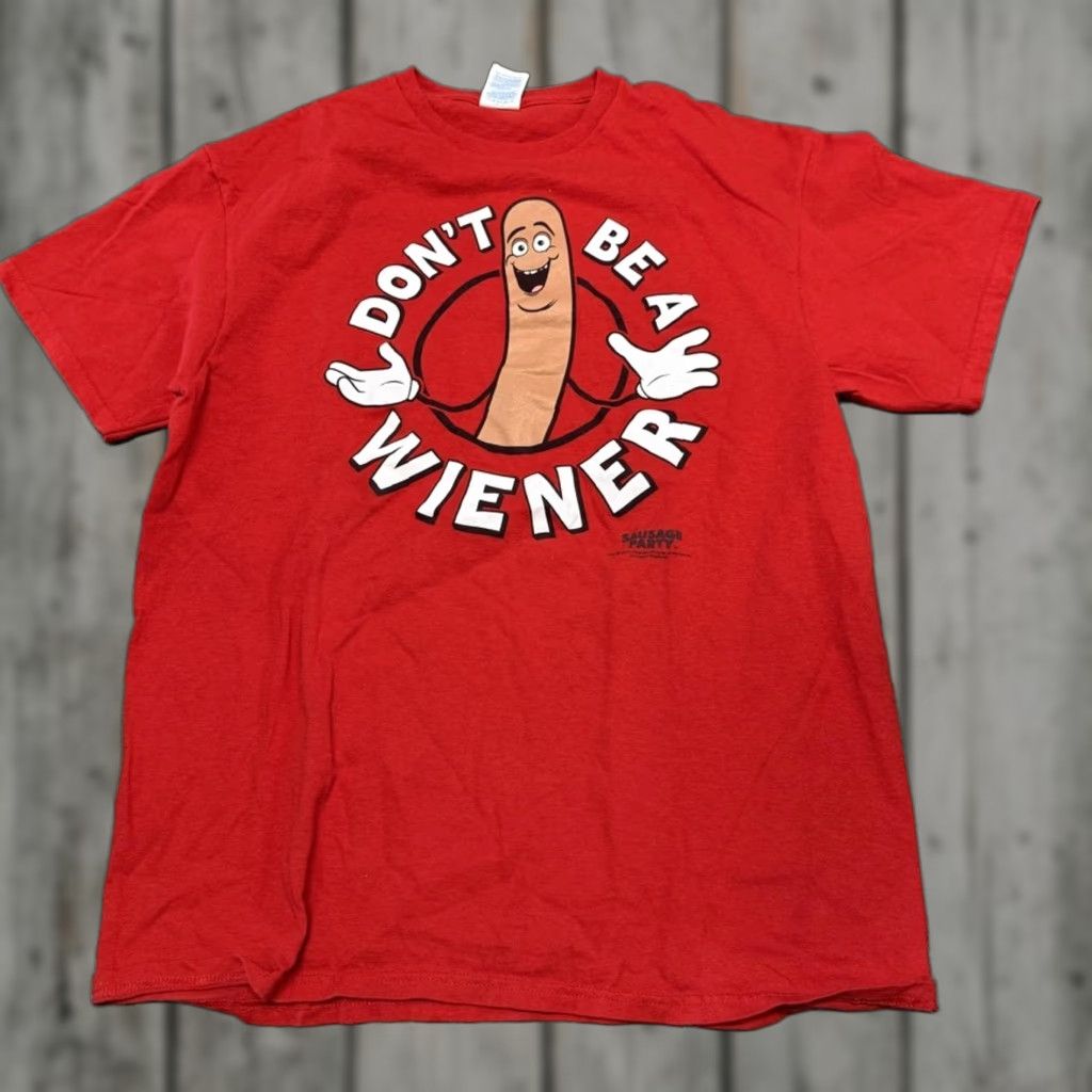 Delta Vintage 2016 Sausage Party Don T Be A Wiener Movie Tee Red Shirt Adult Large Hoodie, Sweatshirt | FlexRushtees.com