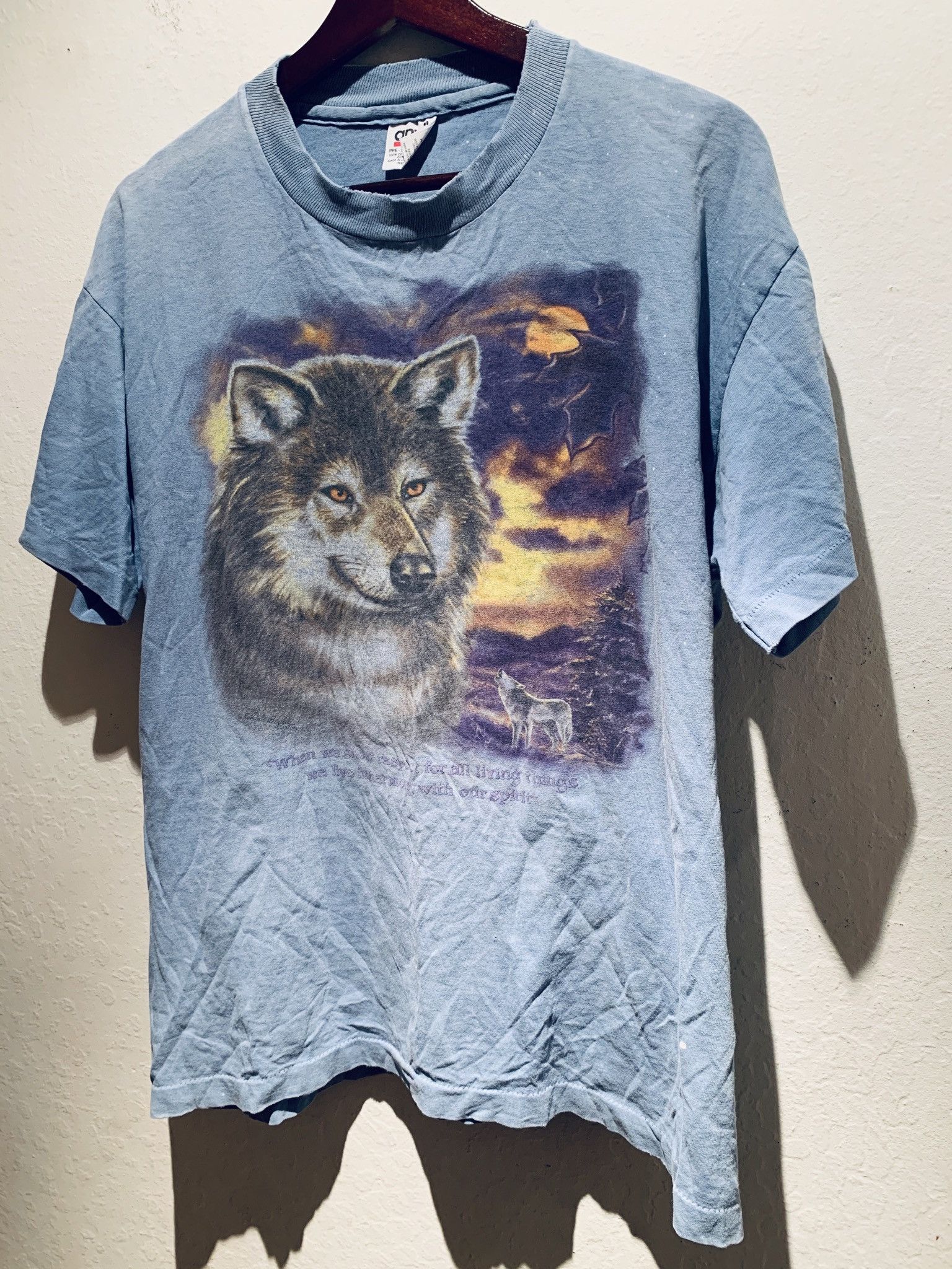 Rare Vintage Wolf Spirit Usa Made Anvil T Shirt Large