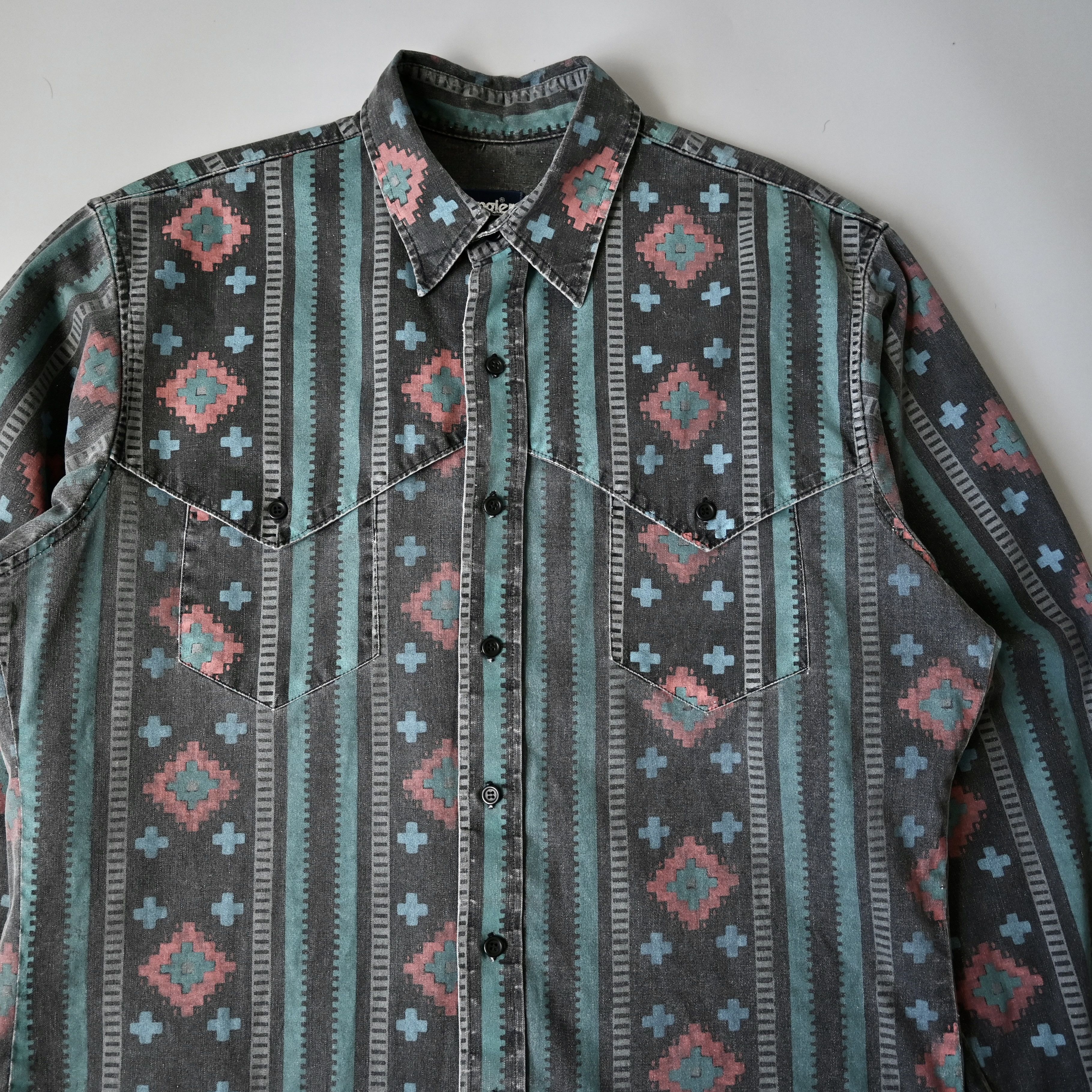 Vintage Vtg Wrangler Brushpopper Cape Shirt Aztec Navajo 16 5 35