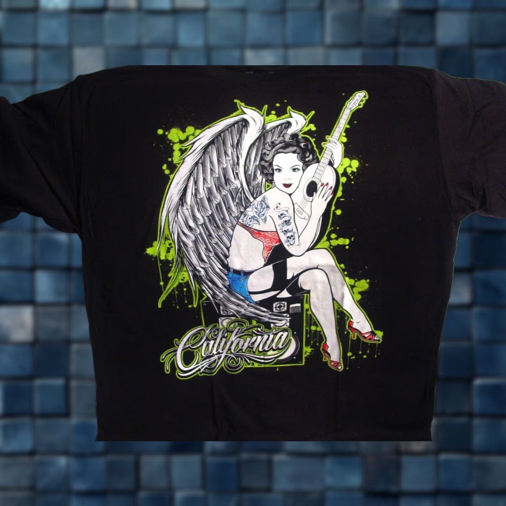 Vintage Angel Guitar Music T Shirt Men Xl Black Graphic Tee 2000s