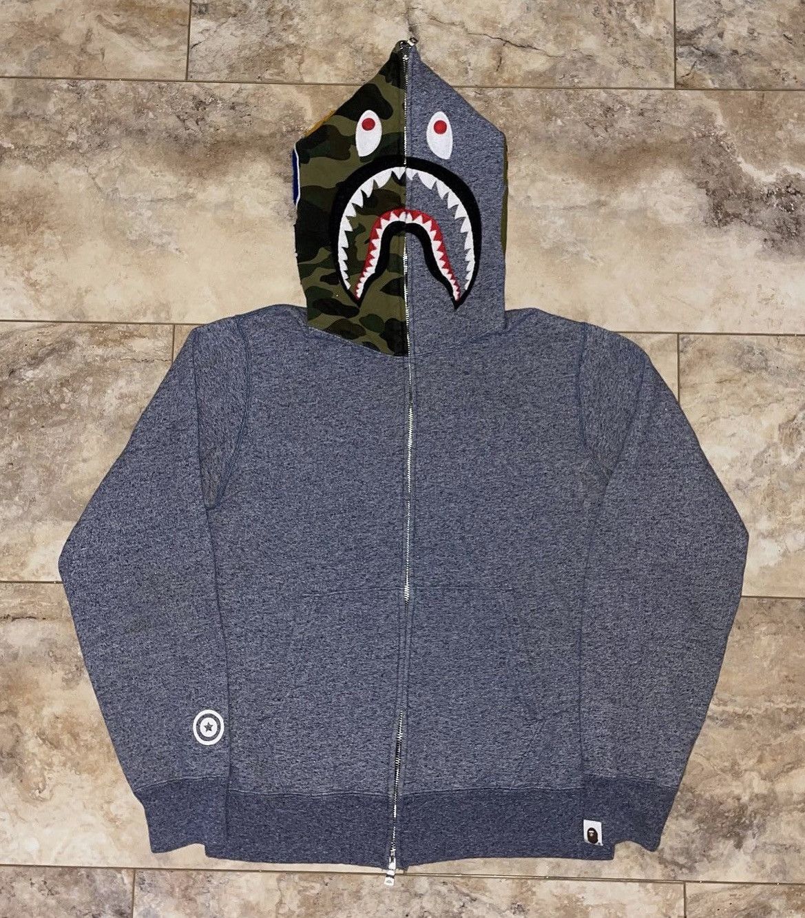 Bape Shark Full Zip Hoodie By Bathing Ape Navy 1st Camo 2015 T-Shirts, Sweatshirt | FlexRushtees.com
