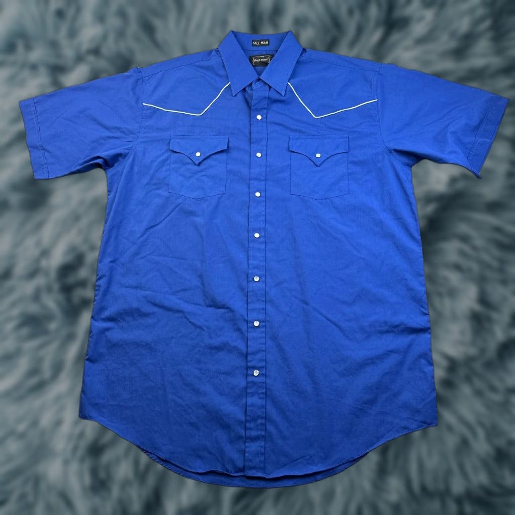 Vintage High Noon Shirt Mens Lt Large Tall Blue Western Pearl Snap Rancher