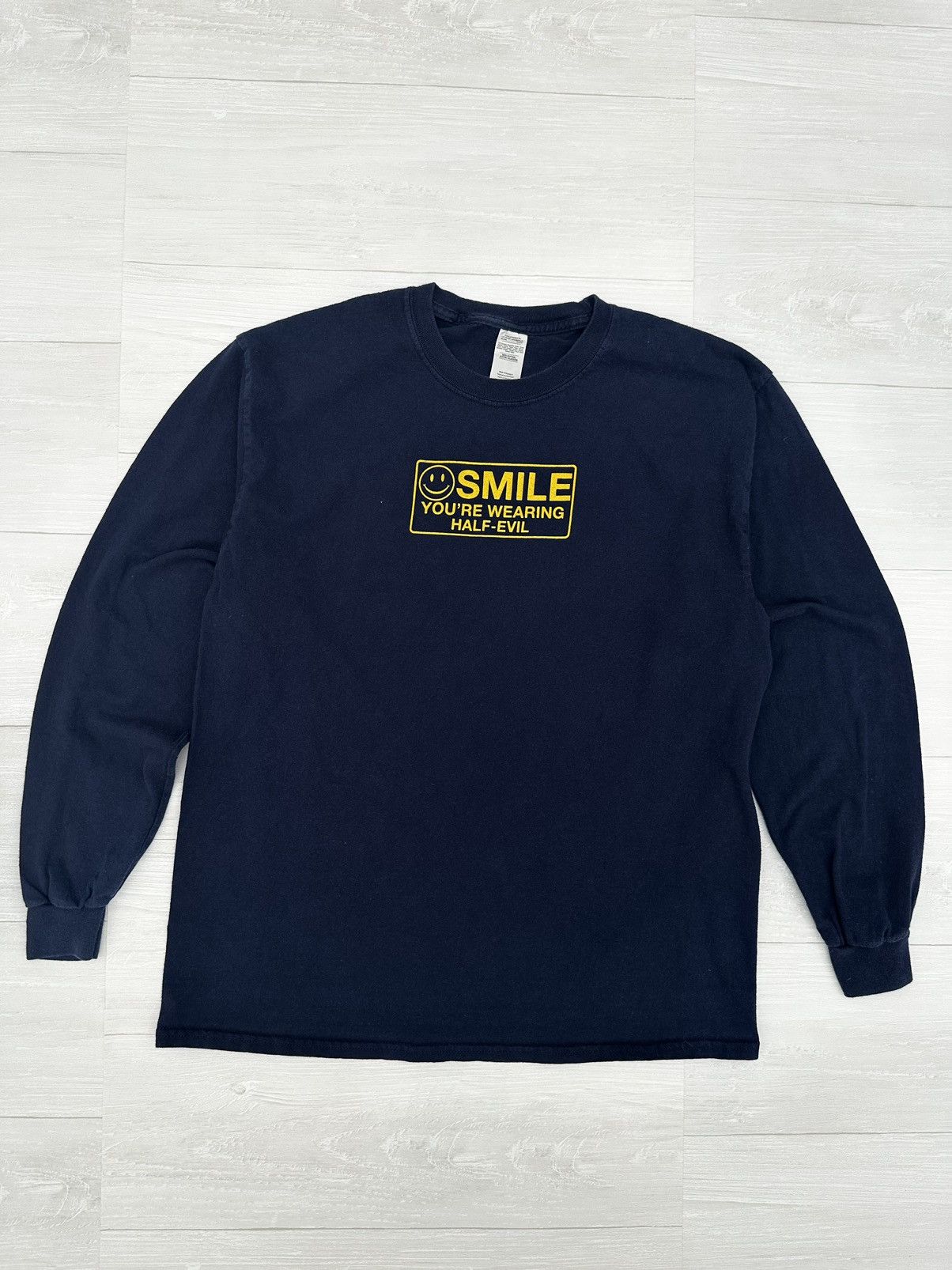 Evil Half Evil Navy Smile Your On Camera Logo Long Sleeve
