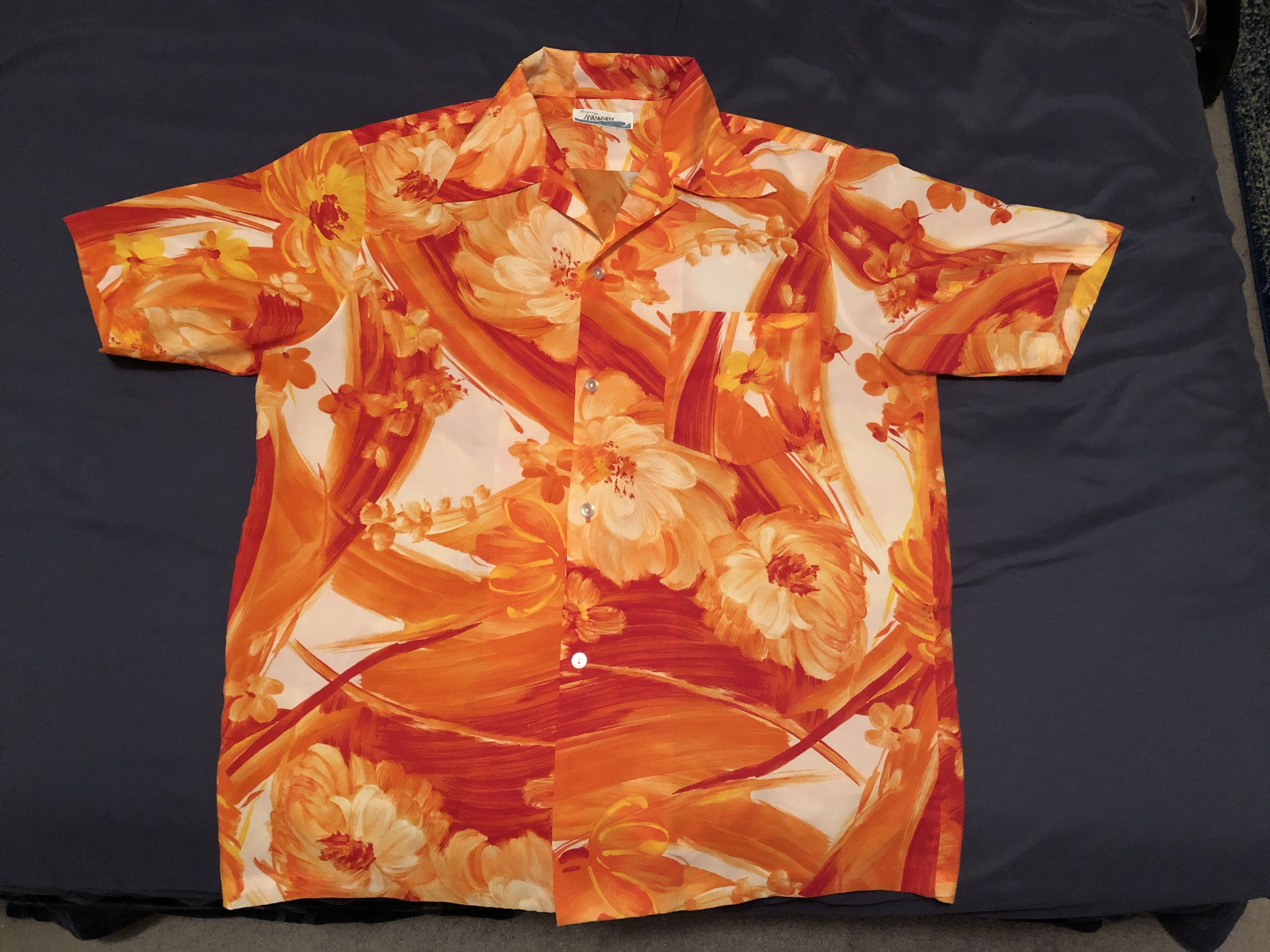 Other Vintage Rare Floral Orange Hawaiian Shirt 70s