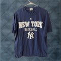 Vintage New York Yankees Majestic Mens Large Graphic T Shirt Blue Short Sleeve Tee Hoodie, Sweatshirt | FlexRushtees.com