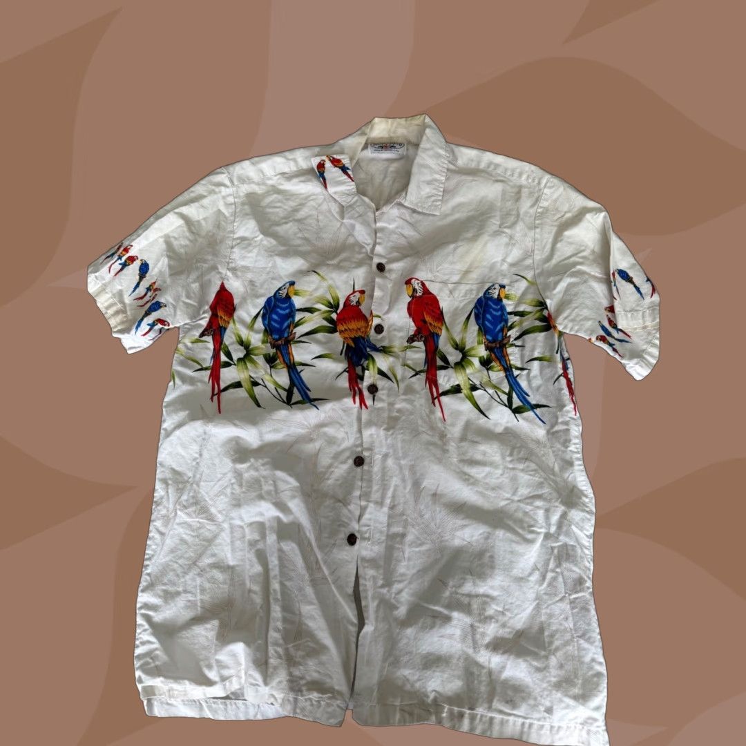 Vintage Pacific Legend Apparel Hawaiian Shirt Made In Hawaii Parrot Tropical Flaw