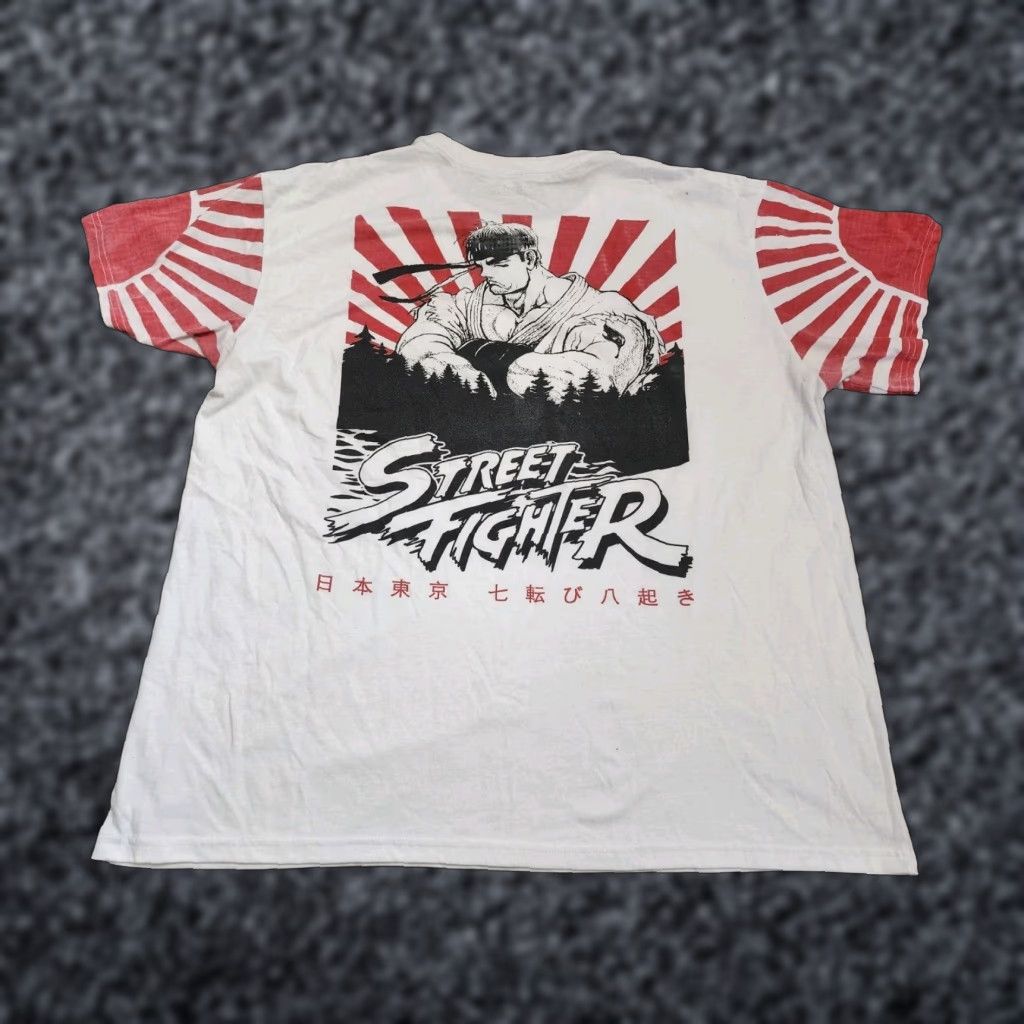 Doublet Mens 3xl Street Fighter Ryu Rising Sun T Shirt Double Sided Crew Neck White Graphic Tee Capc