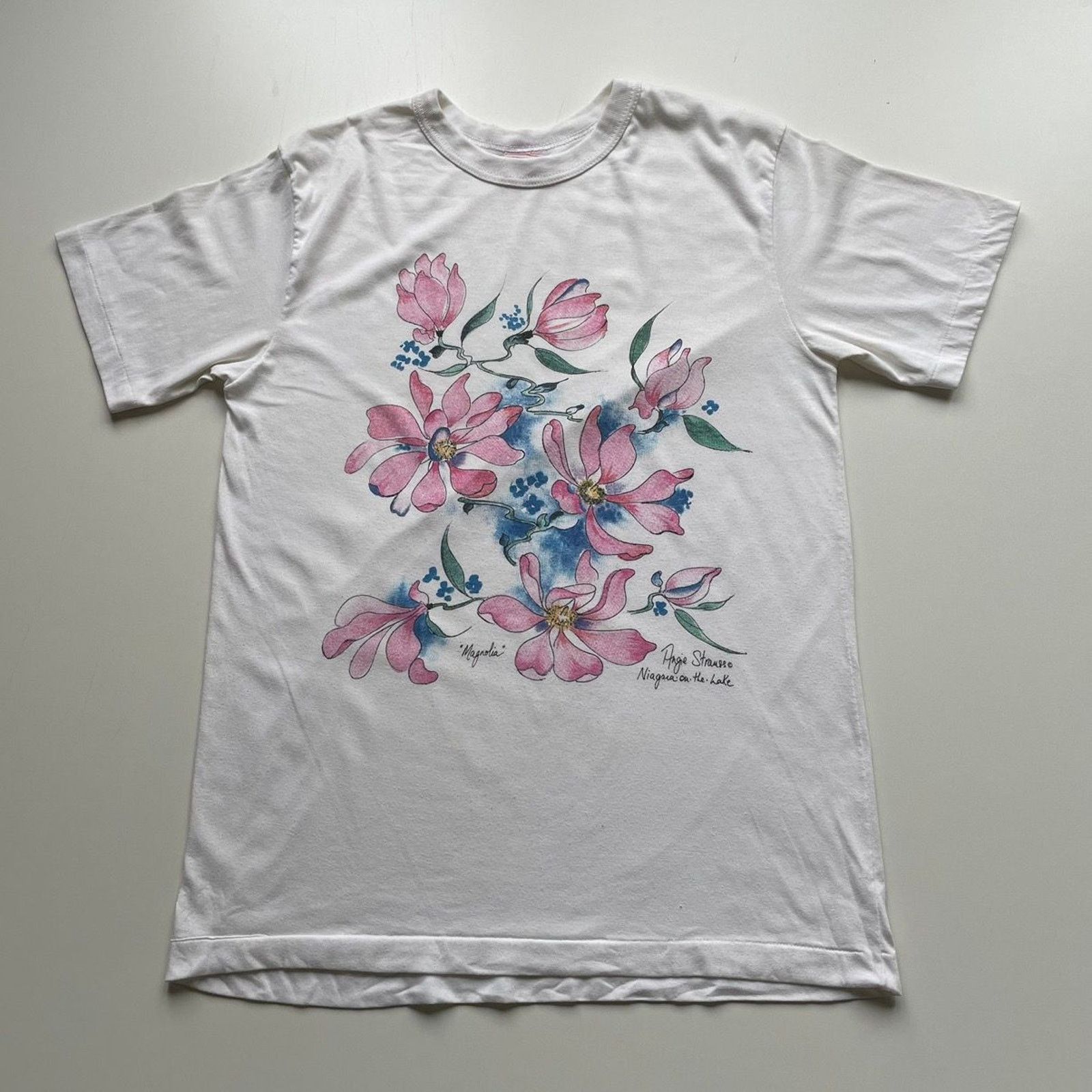 Vintage 90s Magnolia Flower Nature Art Graphic T Shirt Rare
