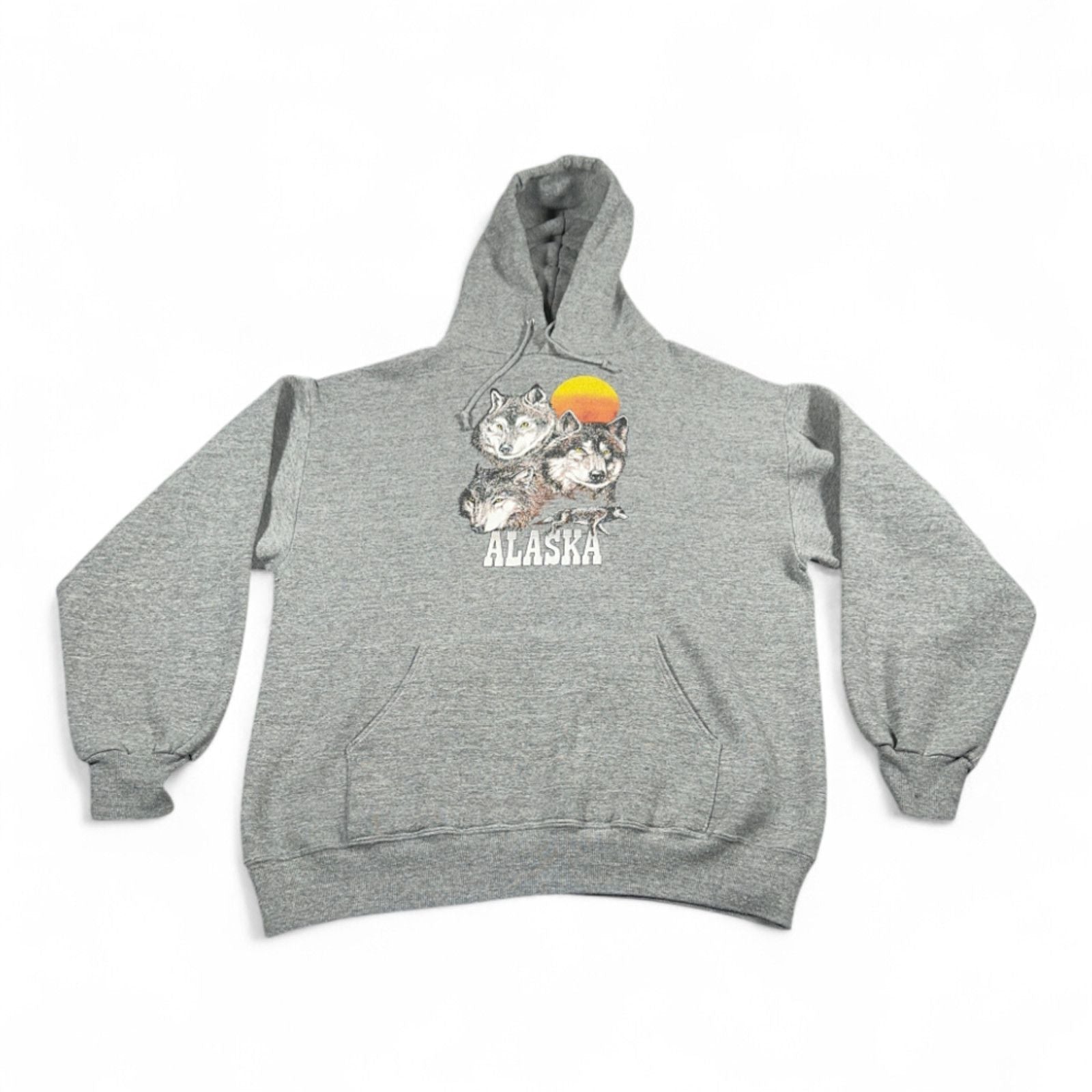 Vintage Wolf Sweater L Gray Alaska Jerzees Hoodie Usa 80s