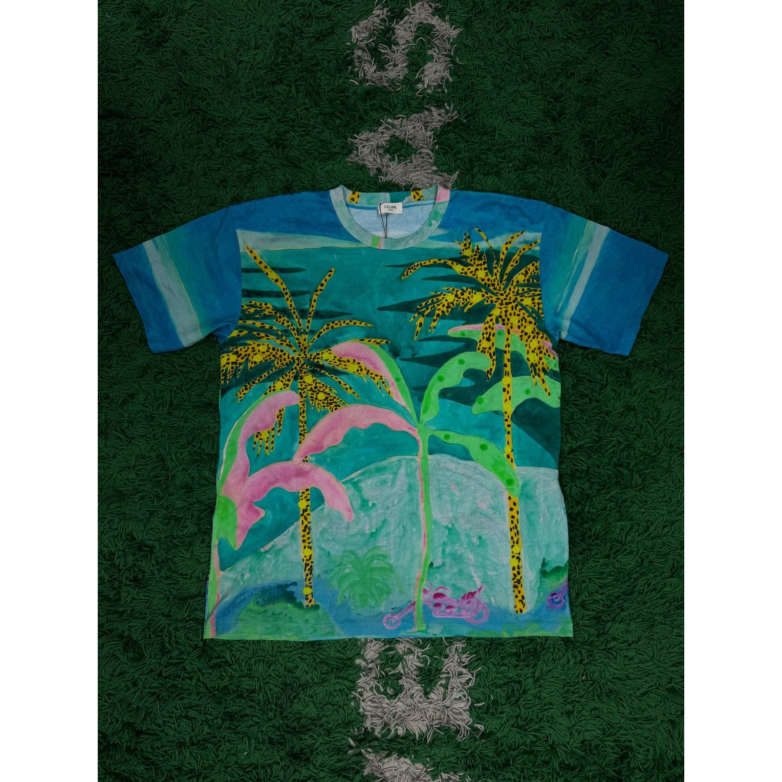 Celine Tropical Tee Blue Multi Used Small