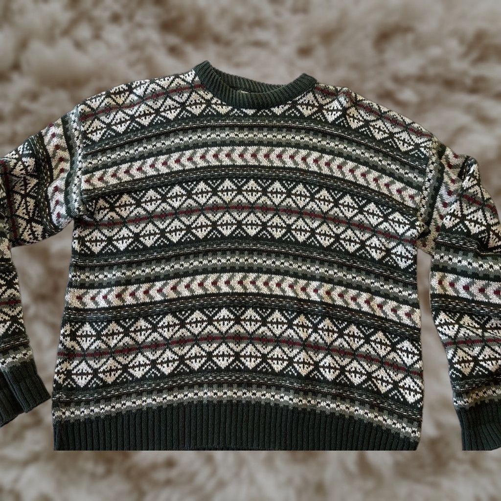 Vintage Fieldmaster Crewneck Ski Sweater Multicolor Cotton Xl Usa Pattern Winter Geometric W