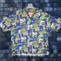 Vintage Rjc Hawaiian Shirt Mens 2xl Blue Turtle Fish Print Tropical Aloha Camp Collar Shirt