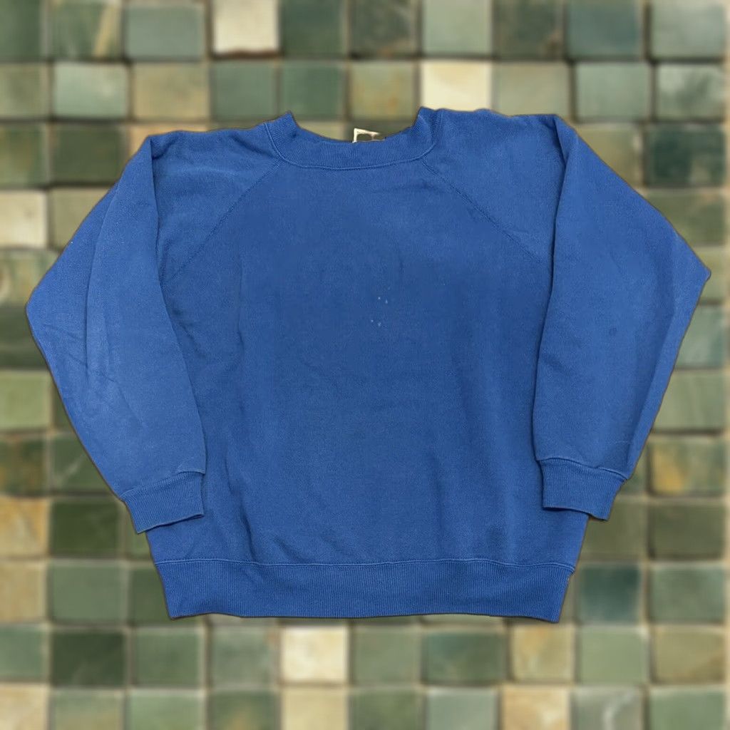 Vintage Hanes Sweatshirt Crewneck Blue 80s Large Men Knit Pull Over Long Sleeve Crew Neck Grap