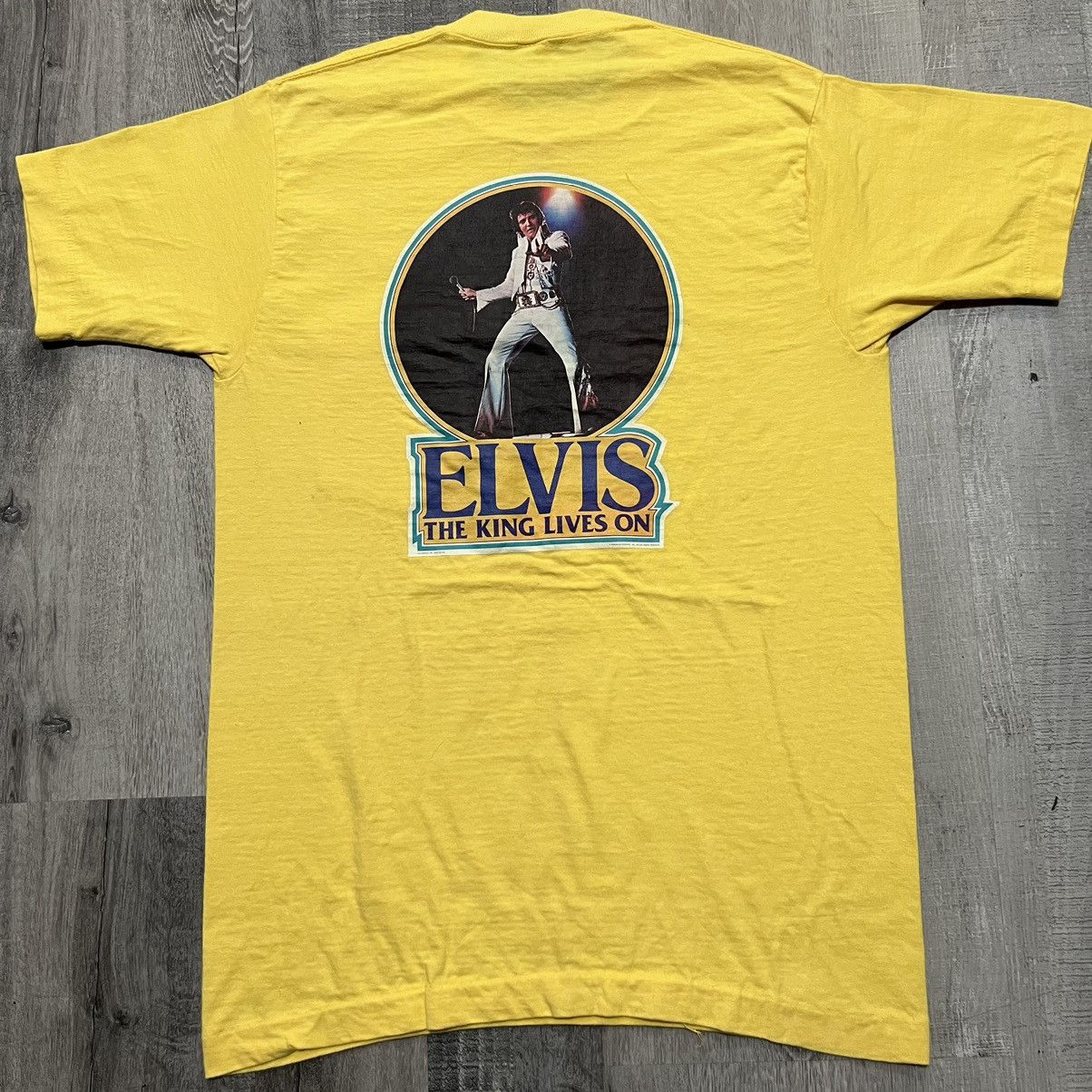 Vintage Vtg 1977 Elvis Presley Yellow The King Lives On 70s T Shirt