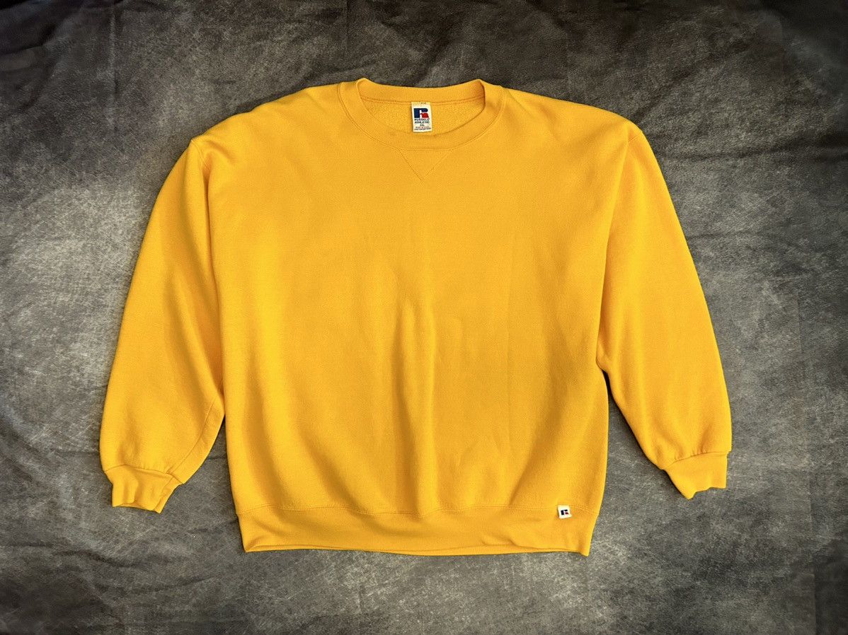 Vintage 1990 S Russell Blank Yellow Crewneck Sweatshirt