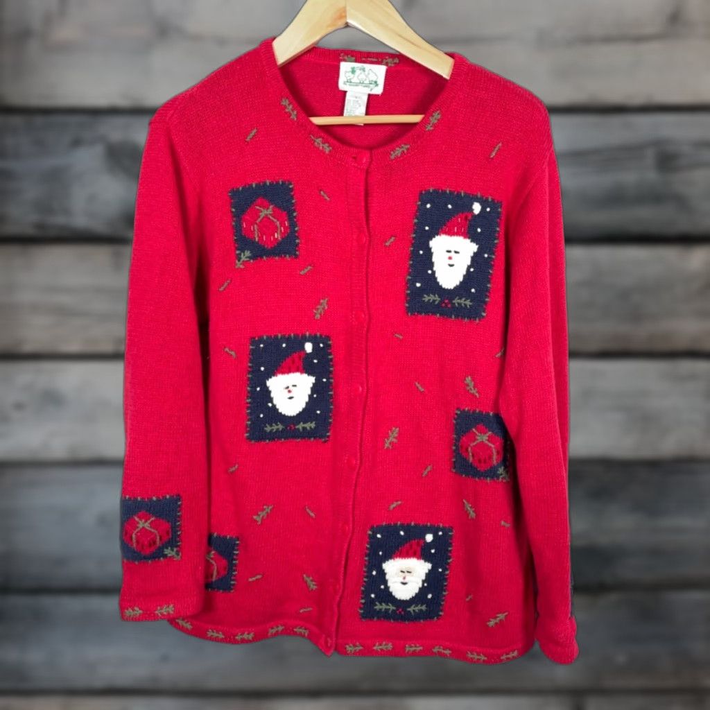 Factory Quacker Factory Cardigan Santa Claus Christmas Cotton Knit Large Red Women S