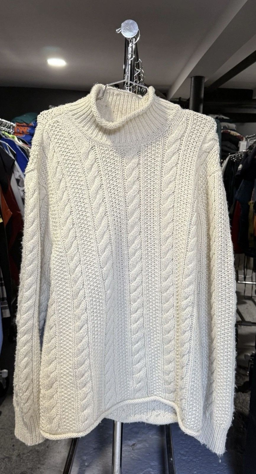 Leon Dore Aime Leon Dore Cable Knit Sweater Ivory Wool Mens Size L