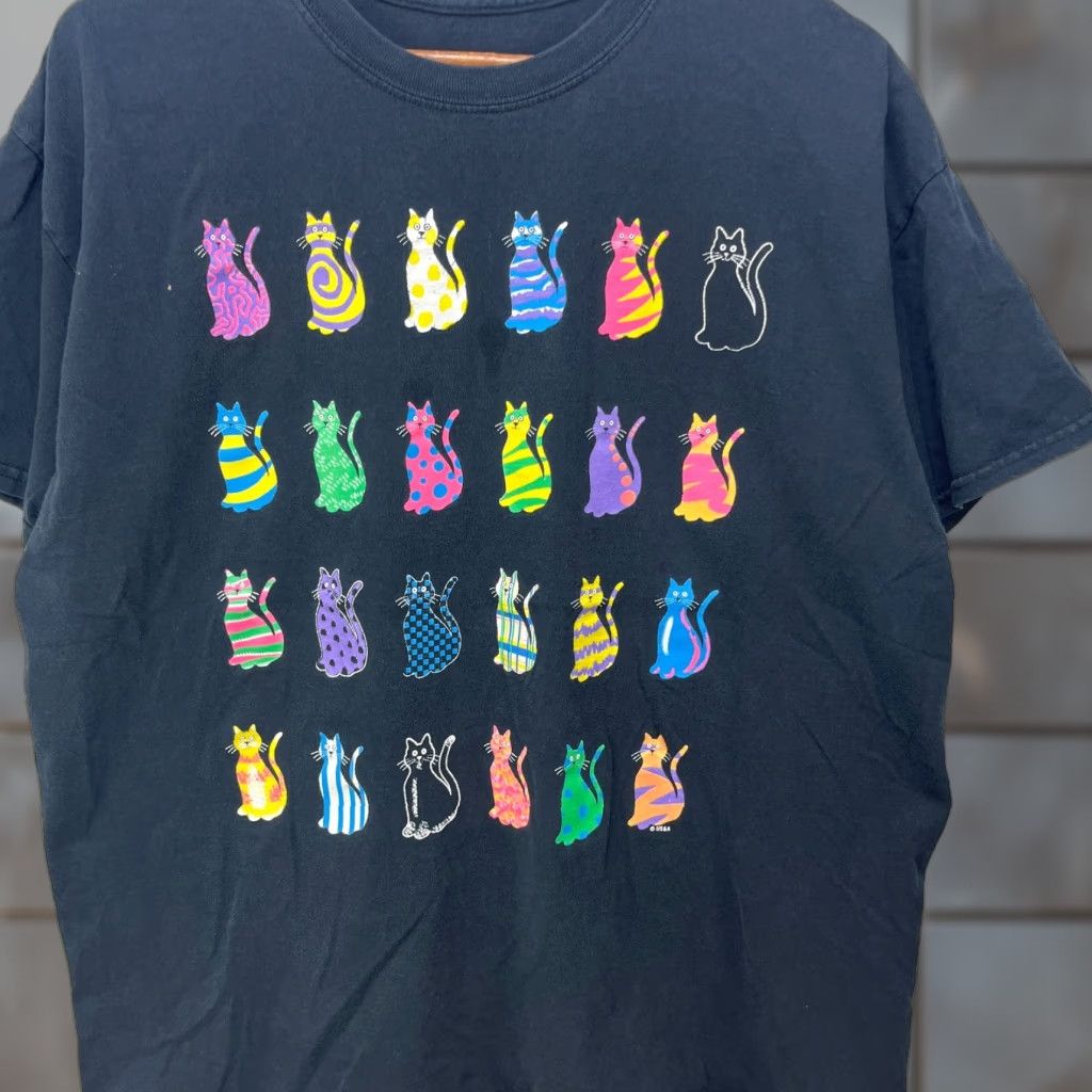Vintage Cat Animal Kitty Kitten Trippy T Shirt Xl Pattern Men Regular Short Sleeve Crew Neck