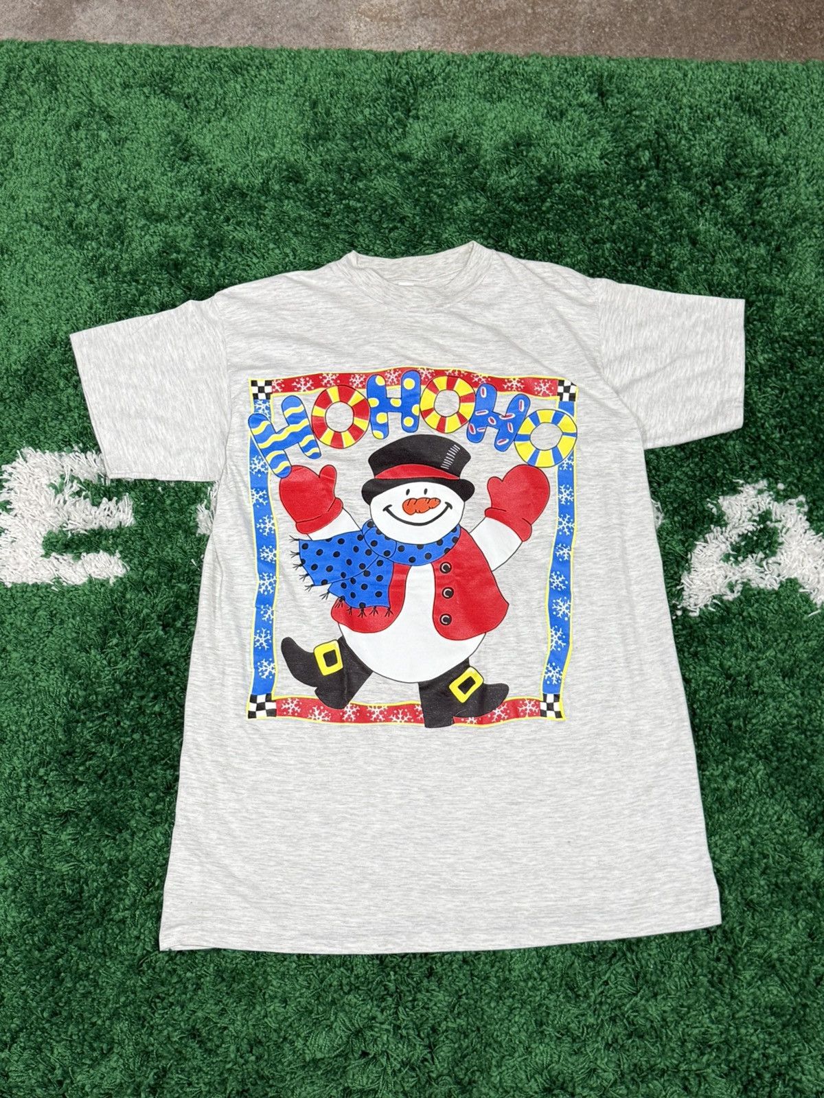 Vintage Deadstock Christmas Snowman Cartoon Tee Grey 90s Hoodie, Sweatshirt | FlexRushtees.com