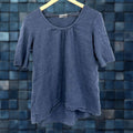 Vintage Soul Blouse Navy Blue 100 Linen Cotton Half Sleeve Lagenlook Coastal Grandma Top S Women S C