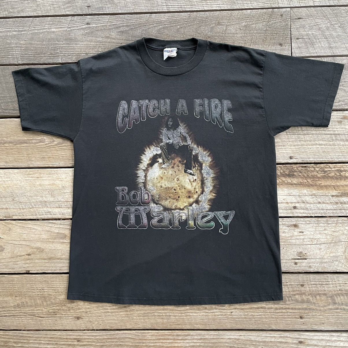 Bob Marley Vintage 90s Bob Marley Catch A Fire Rap Tee T Shirt Hoodie, Sweatshirt | FlexRushtees.com