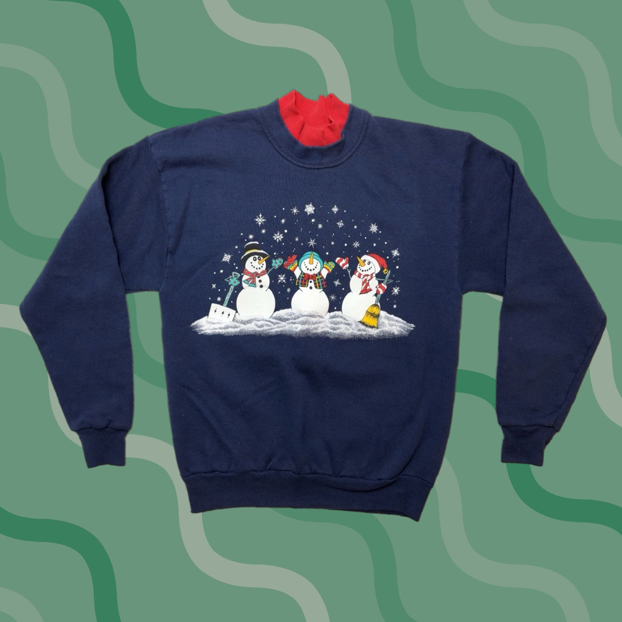 Vintage Pleasant Shade Snowman Winter Crewneck Sweater M Adult Blue Cotton Blend 50 50 Chris T-Shirts, Hoodie, Sweatshirt