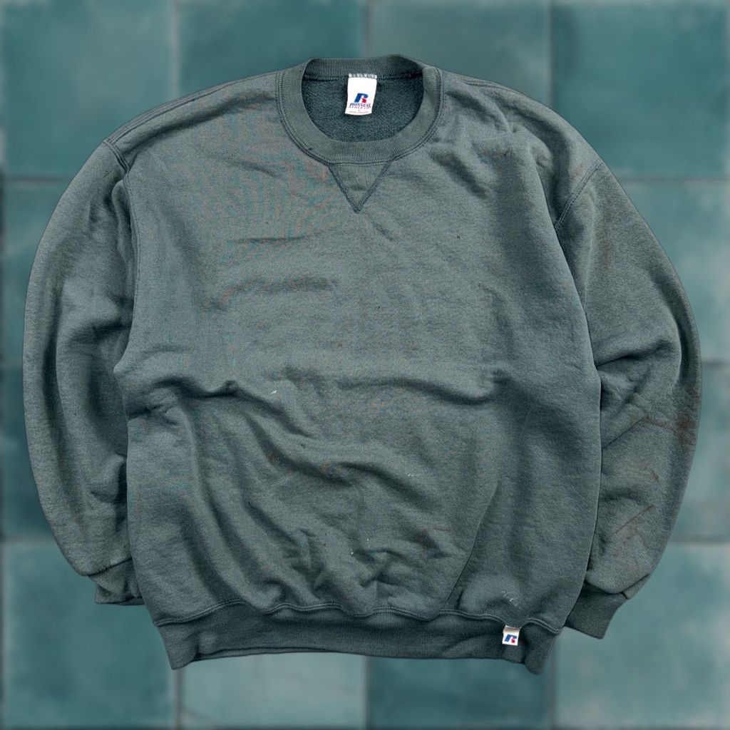 Athletic Vintage Russell Athletic Sweatshirt Men Green L Crew Neck Pullover Logo Cotton Poly