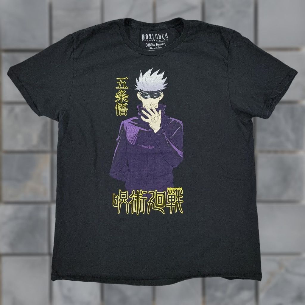 Vintage Jujutsu Kaisen Graphic Tee Men Large Black Satoru Gojo Anime Short Sleeve Crew Neck T Shirt