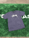 Stussy Blue Grey Cursive Fat Tip Script Logo Tee Large Hoodie, Sweatshirt | FlexRushtees.com