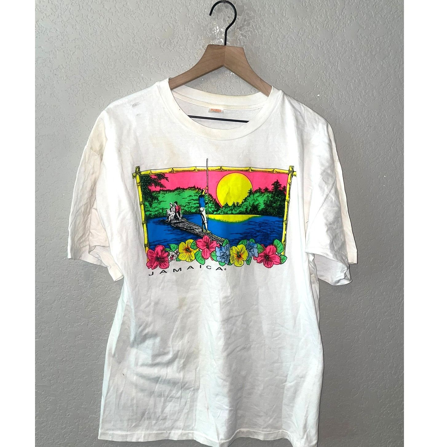 Vintage Jamaica Shirt Multicolor Tropical Graphic White Tee