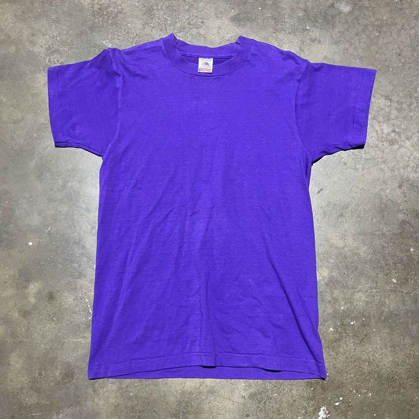 Vintage 90s Fruit Of The Loom Purple Blank Cotton T Shirt