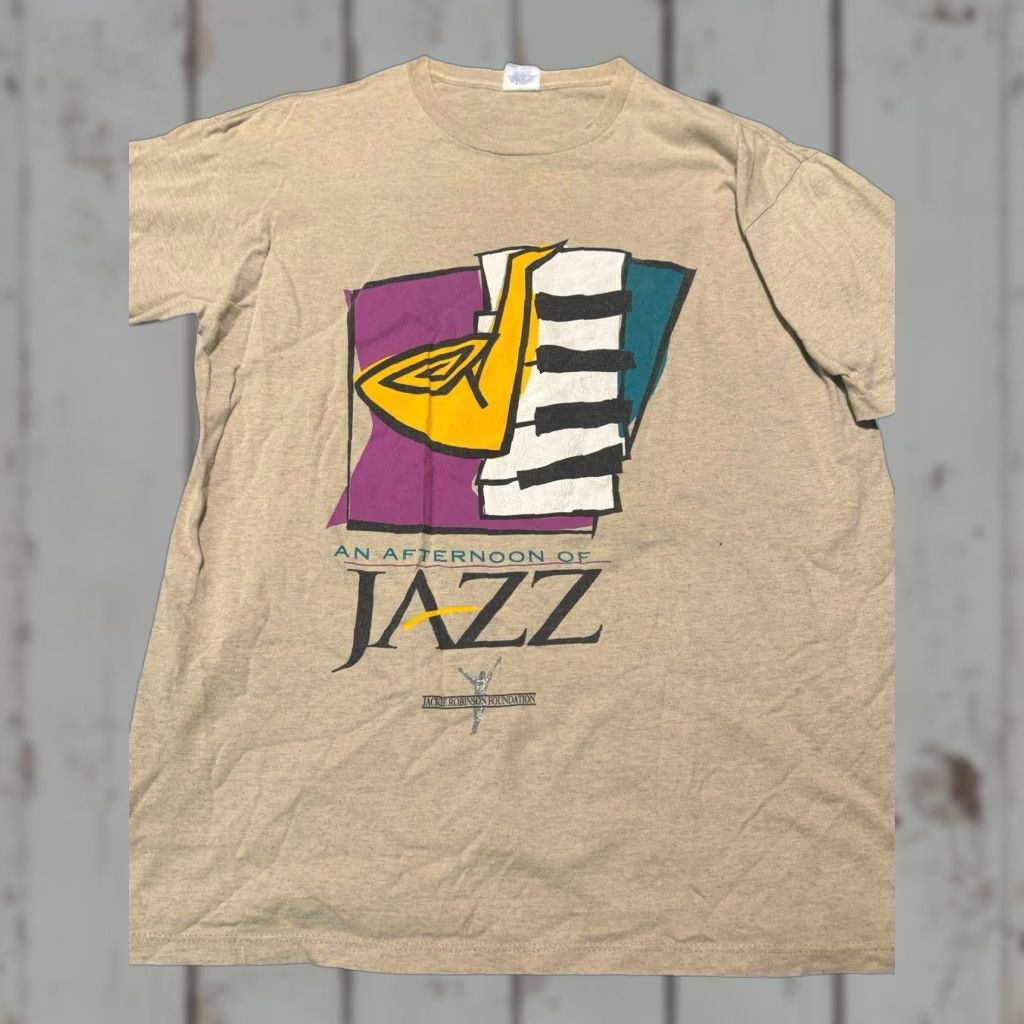 Vintage Starter Afternoon Of Jazz Jackie Robinson Foundation T Shirt Size L Mens Beige 70s 8